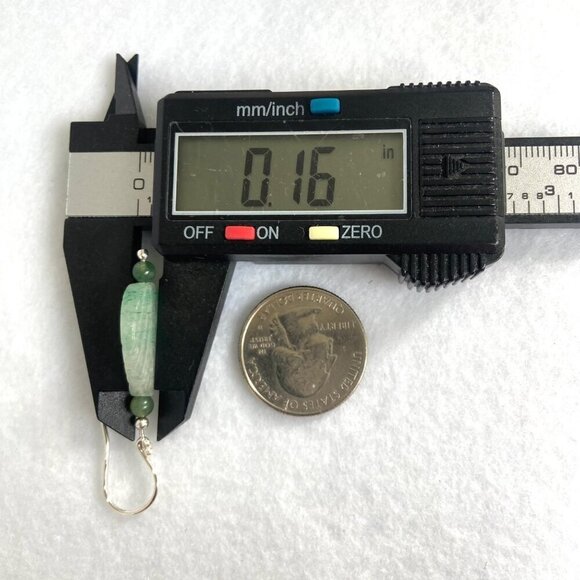 Sterling Silver 925 Beaded Carved Jadeite & Tourmaline Leaf Dangle Earrings - Picture 15 of 16